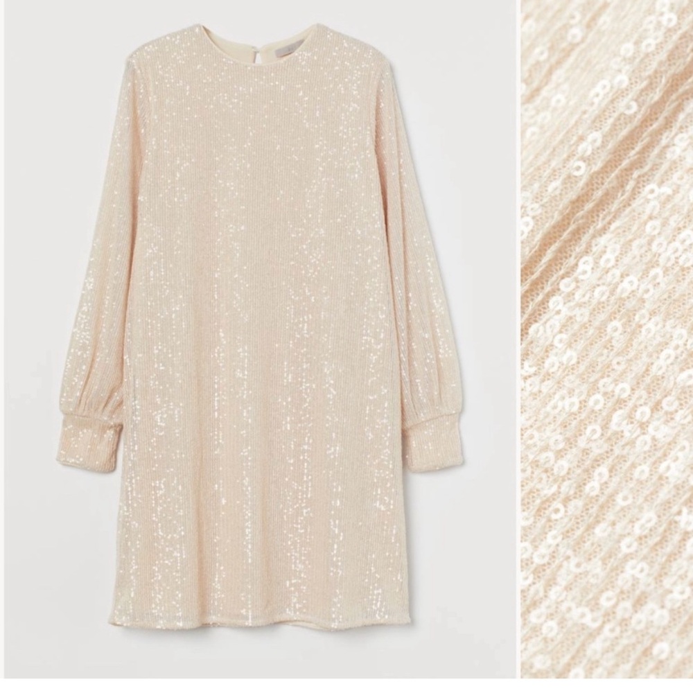 H&M long sleeve blush sequin dress